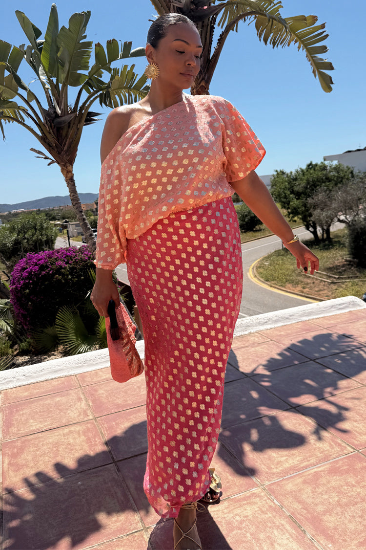 Pink and Gold Dot One - Shoulder Midi Dress