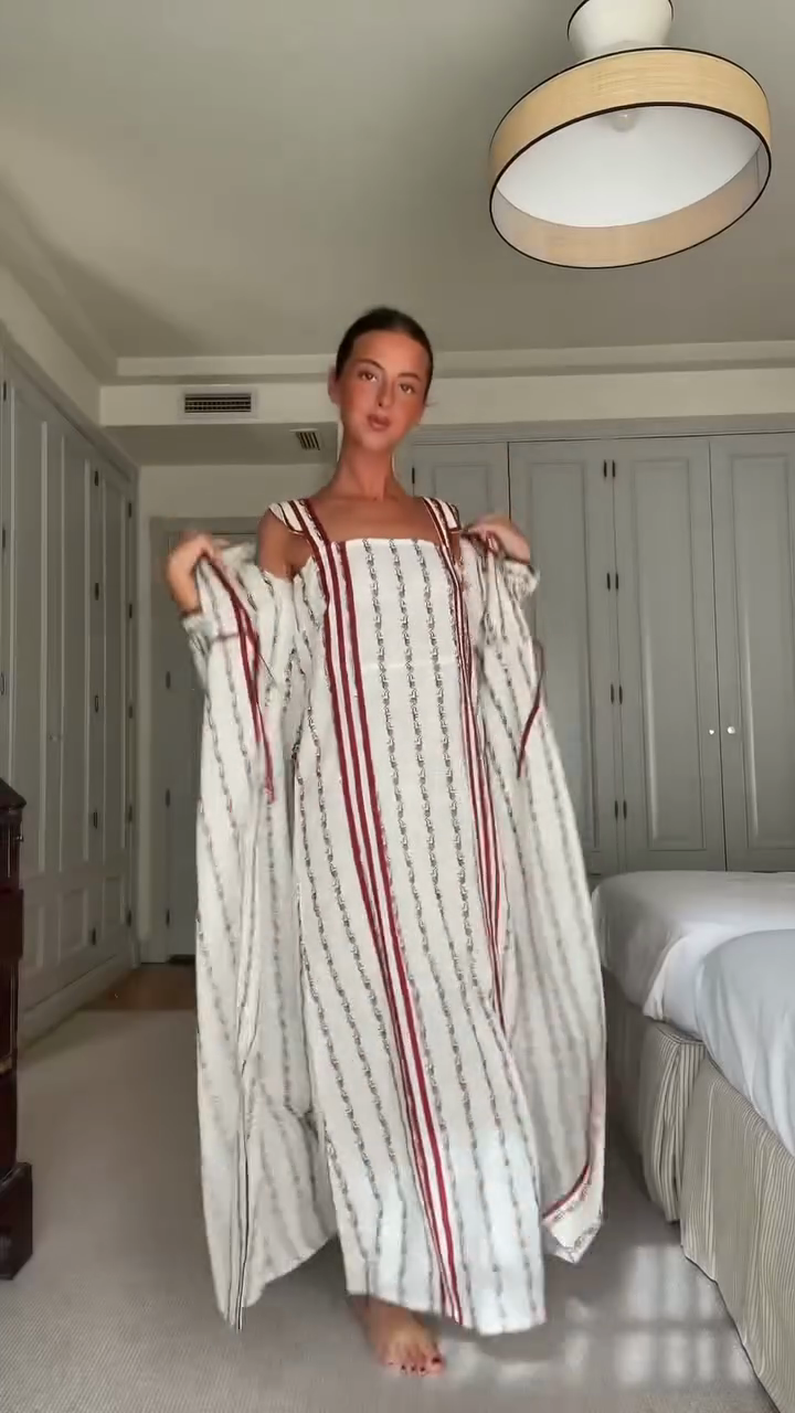 White and Maroon Striped Maxi Dress