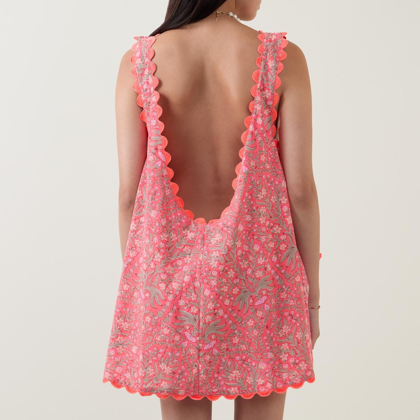 Pink Floral Embroidered Mini Dress