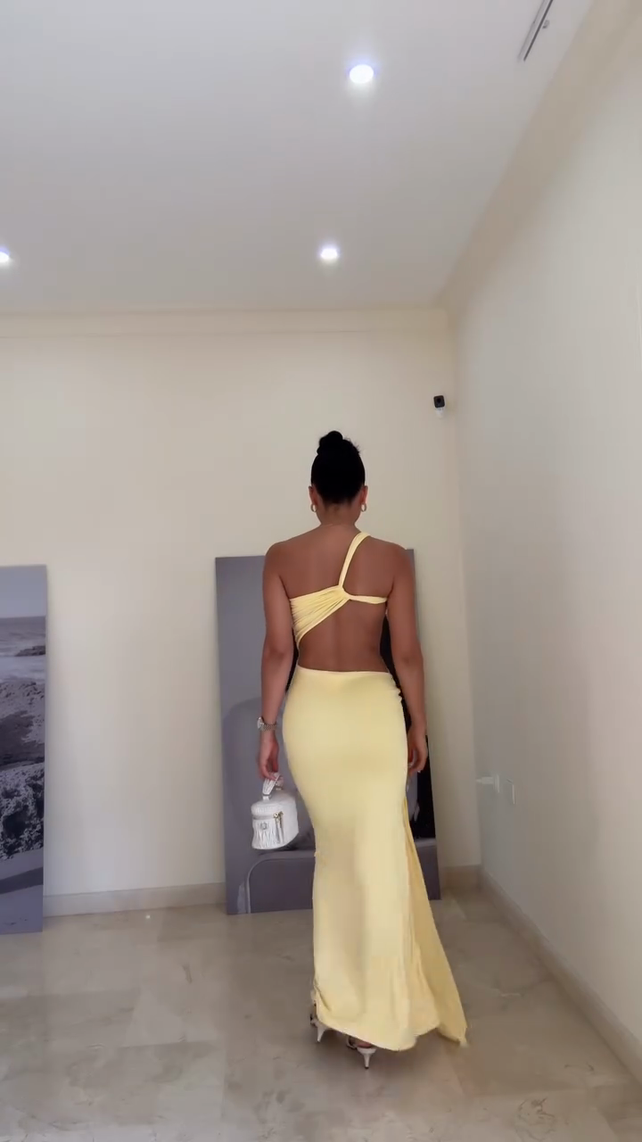 Light Yellow One - shoulder Cut - out Maxi Dress