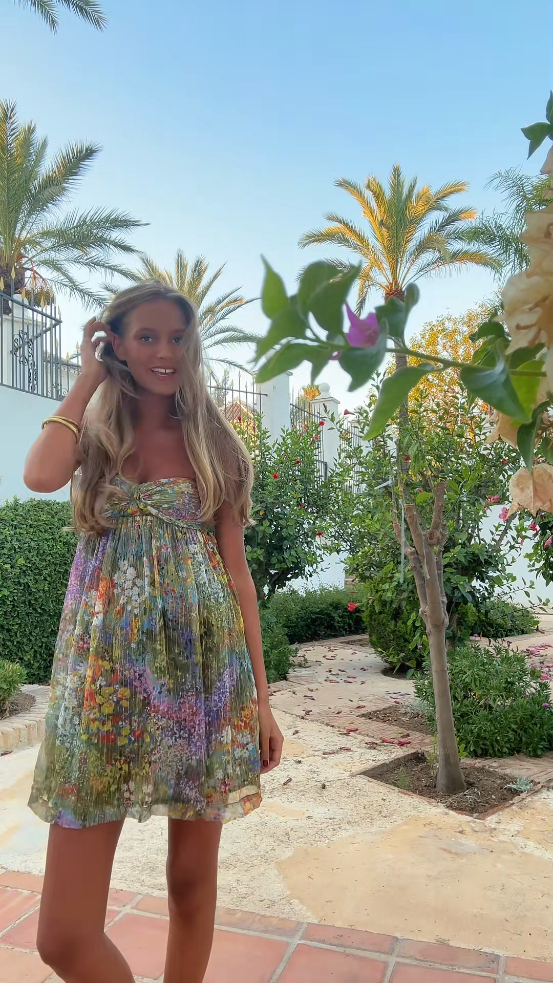 Multicolored Floral Print Strapless Mini Dress