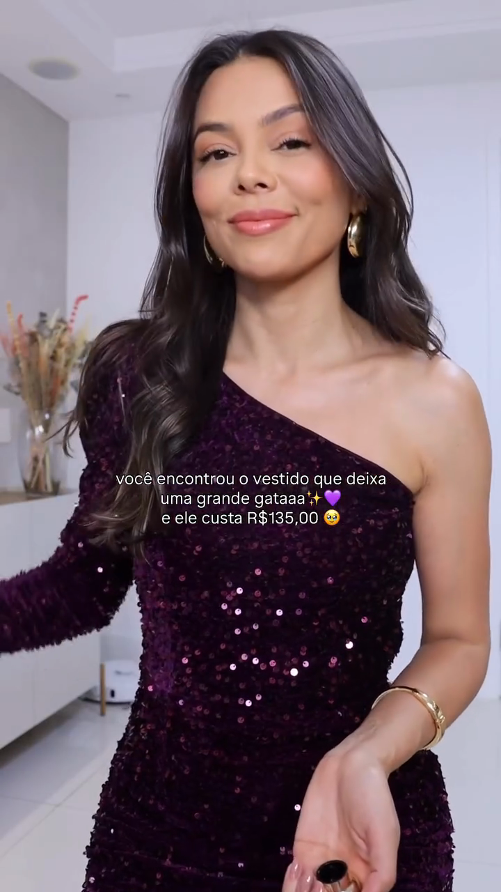 Purple Sequined One - Shoulder Mini Dress