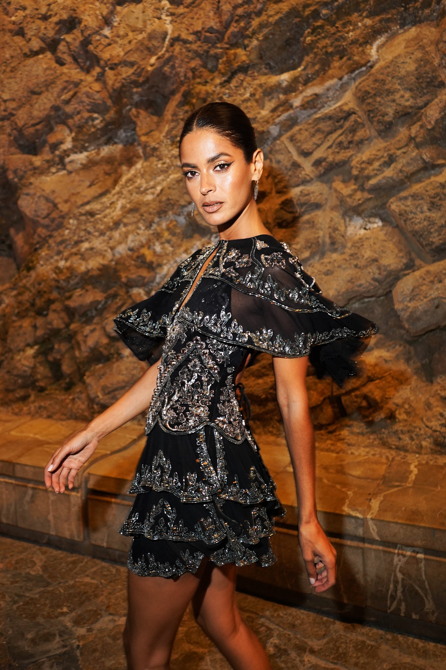 Embellished Black Mini Dress
