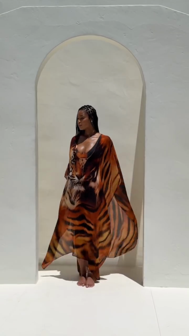 Tiger - Print Kaftan Maxi Dress