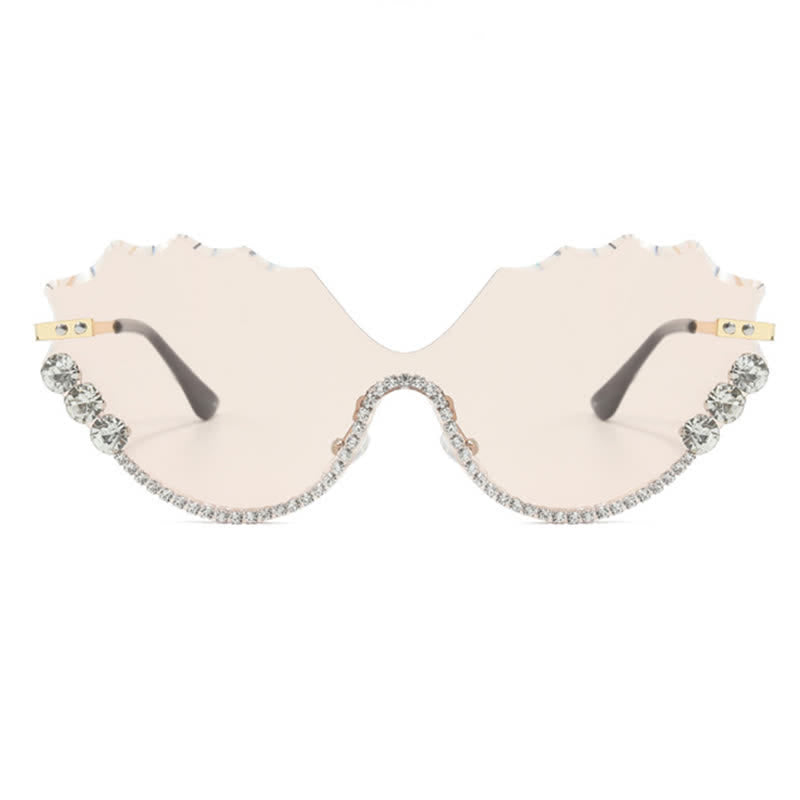 Spykay™ SG60838 Rhinestone Decor Wave Frame Oversized Rimless Sunglasses