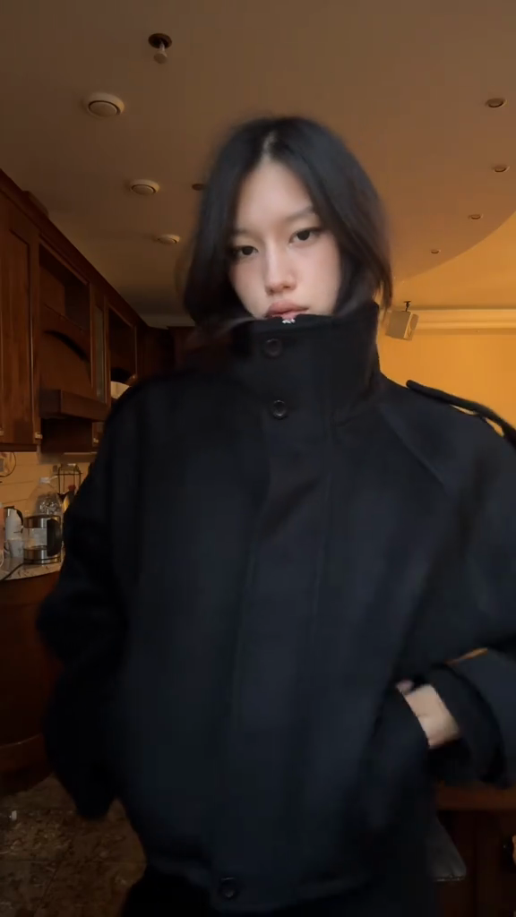 Black High - Collar Button - Up Coat