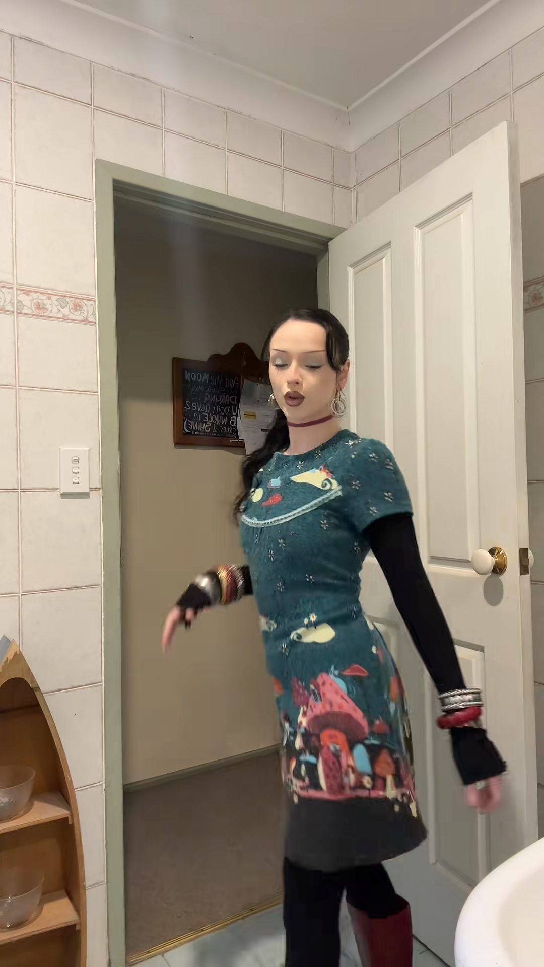 Teal Printed Knit Dress with Layered Styling