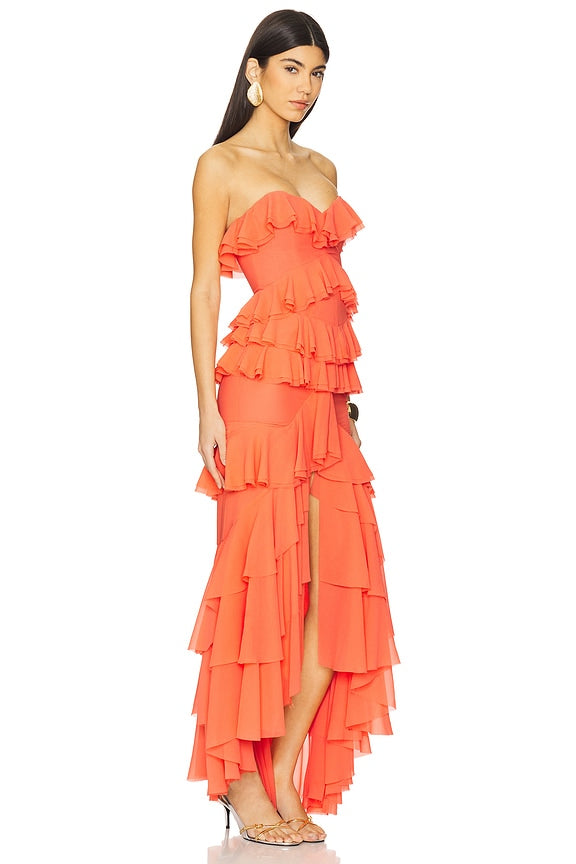 Strapless Ruffled Maxi Dress