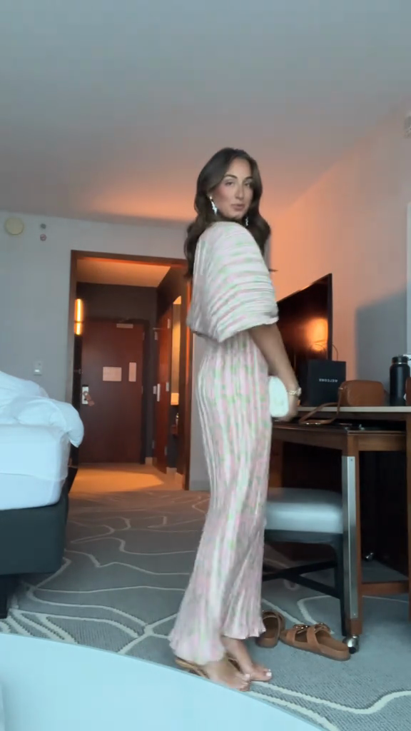 Pink and Green Striped Kaftan Dress