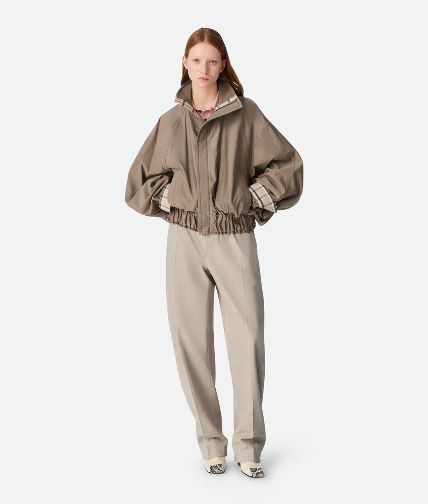 Olive Green Check Cuff Cropped Bomber Jacket