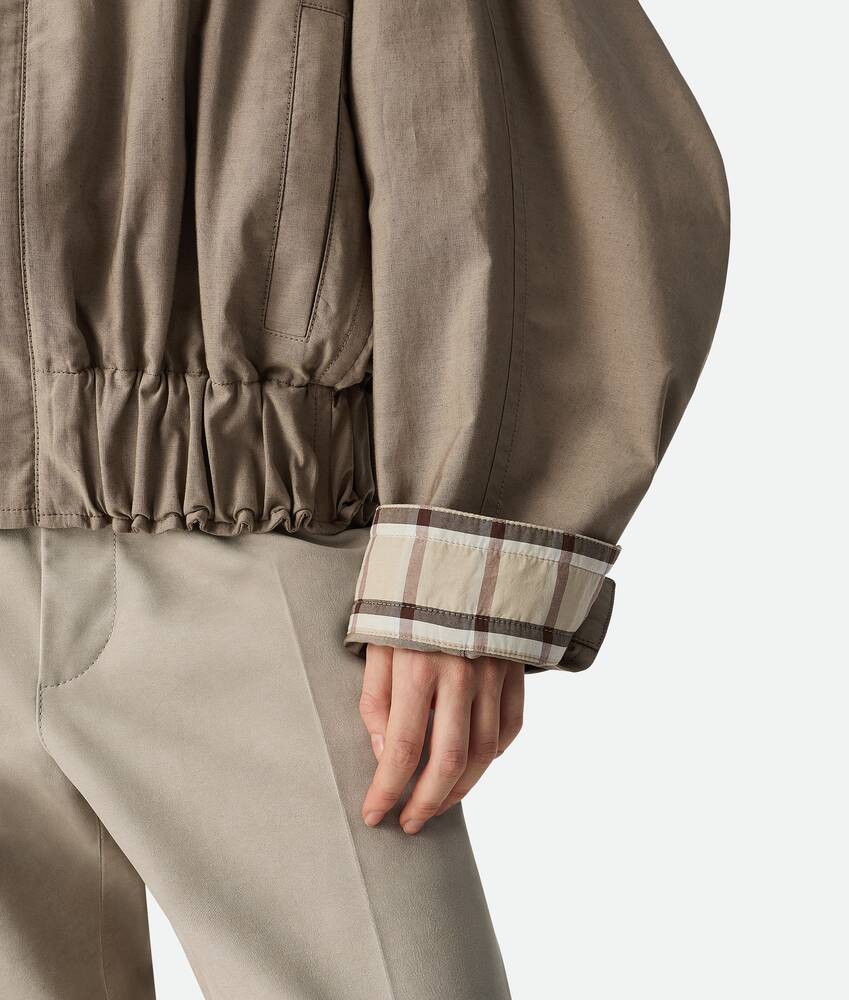 Olive Green Check Cuff Cropped Bomber Jacket