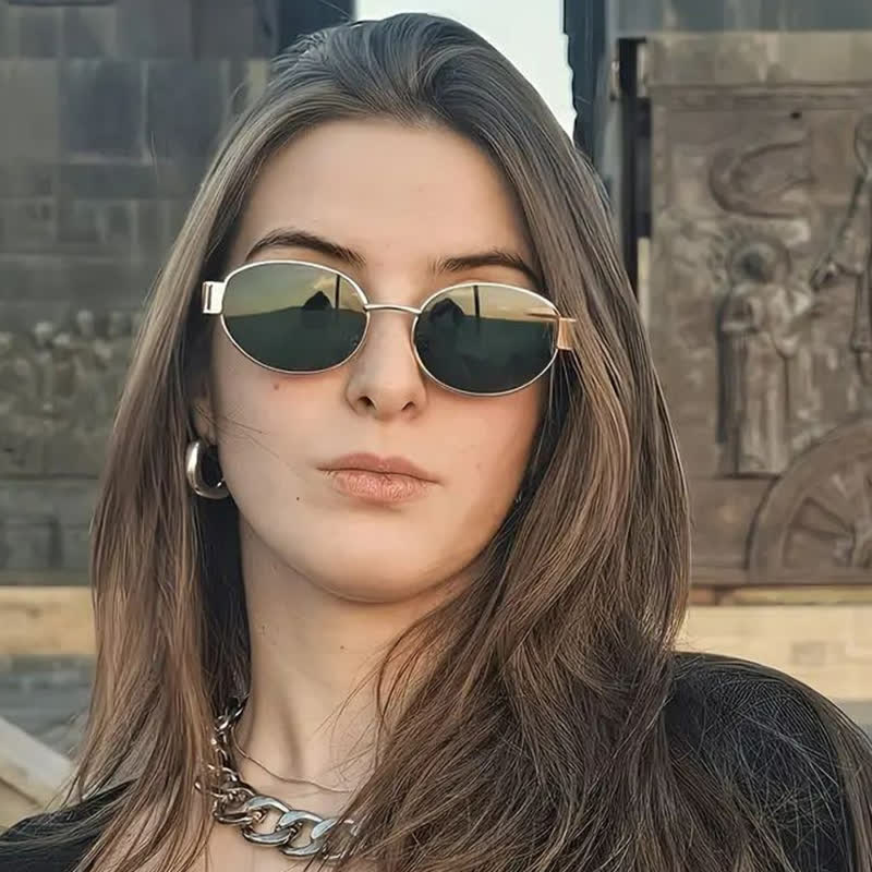Spykay™ SG60707 Oval Frames Metal Temples Retro-Vinatge Sunglasses