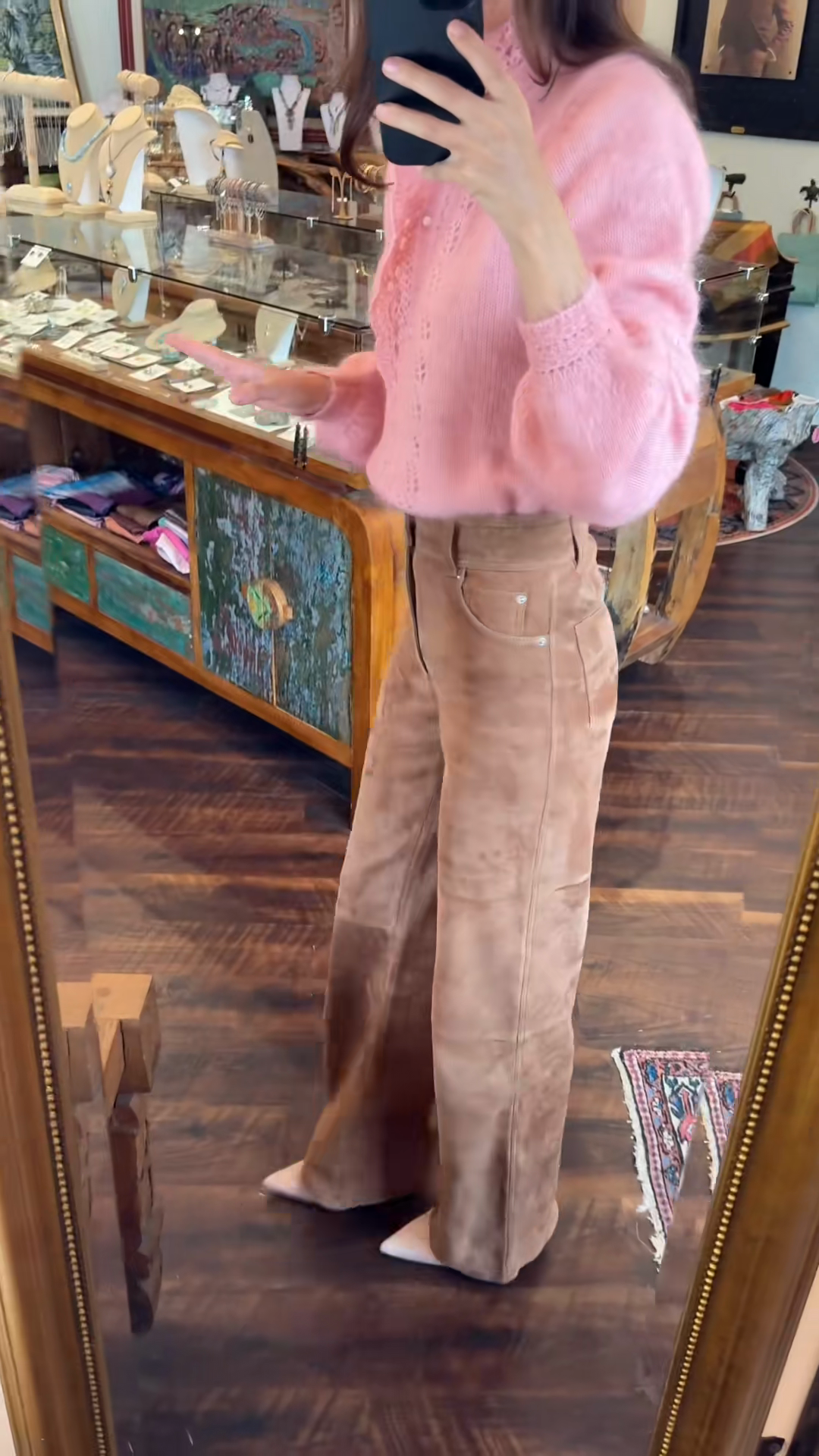 Tan Suede Flare - Leg Pants