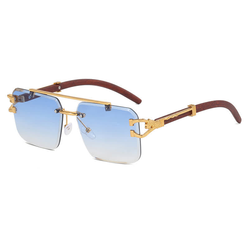 Spykay™ SG60910 Square Frame Leopard Temples Rimless Sunglasses