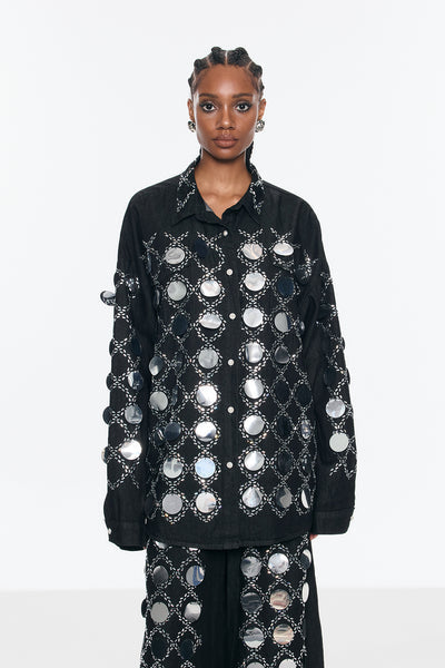 Black Denim Set with Mirror Embellishments