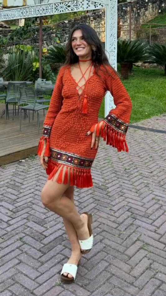 Orange Crochet Mini Dress