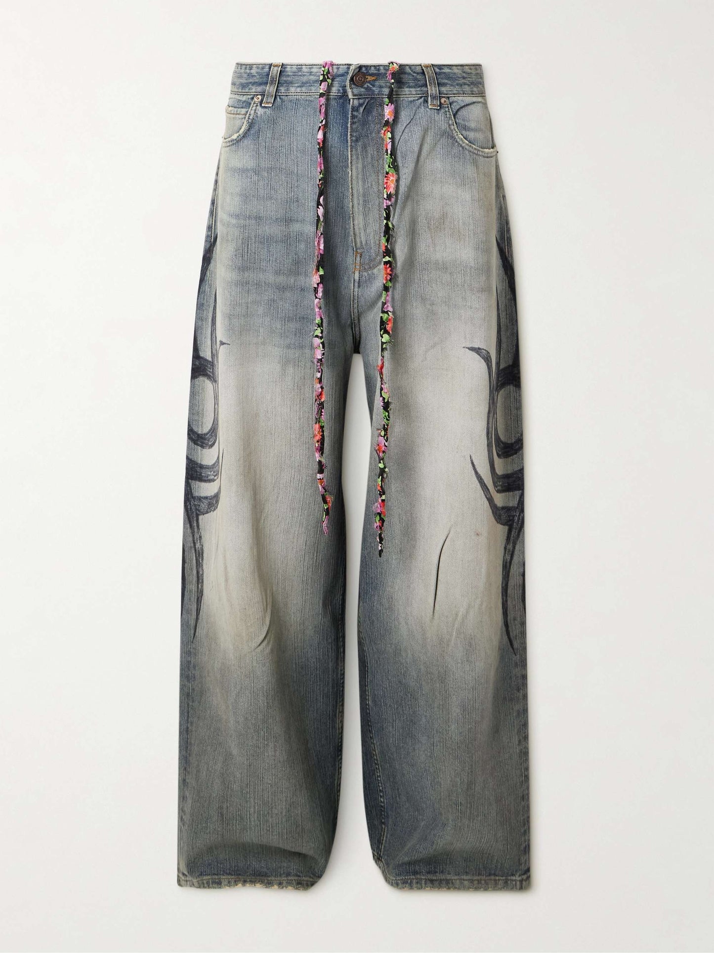 Distressed Denim Wide - Leg Jeans