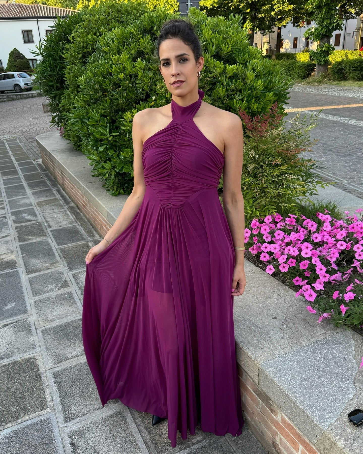Plum Halter - Neck Chiffon Maxi Dress