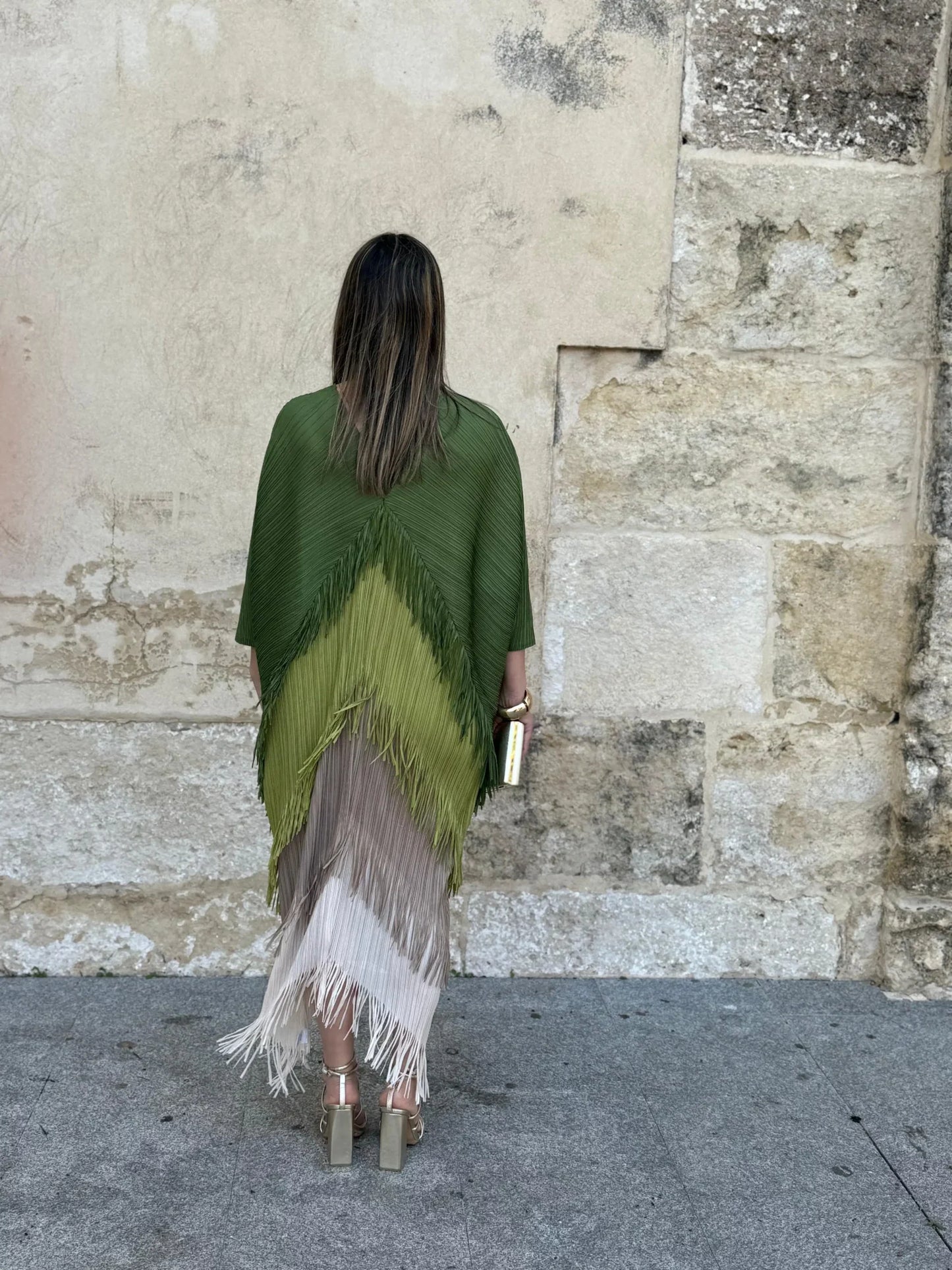 Olive Green Linen Cowl - Neck Dress