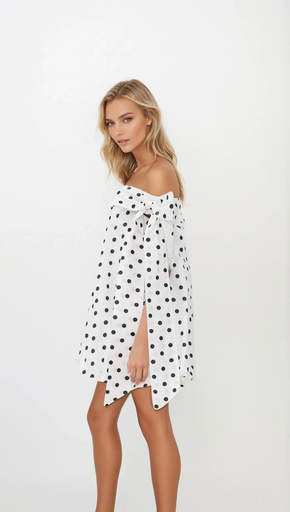 Polka Dot One - Shoulder Tie - Detail Mini Dress