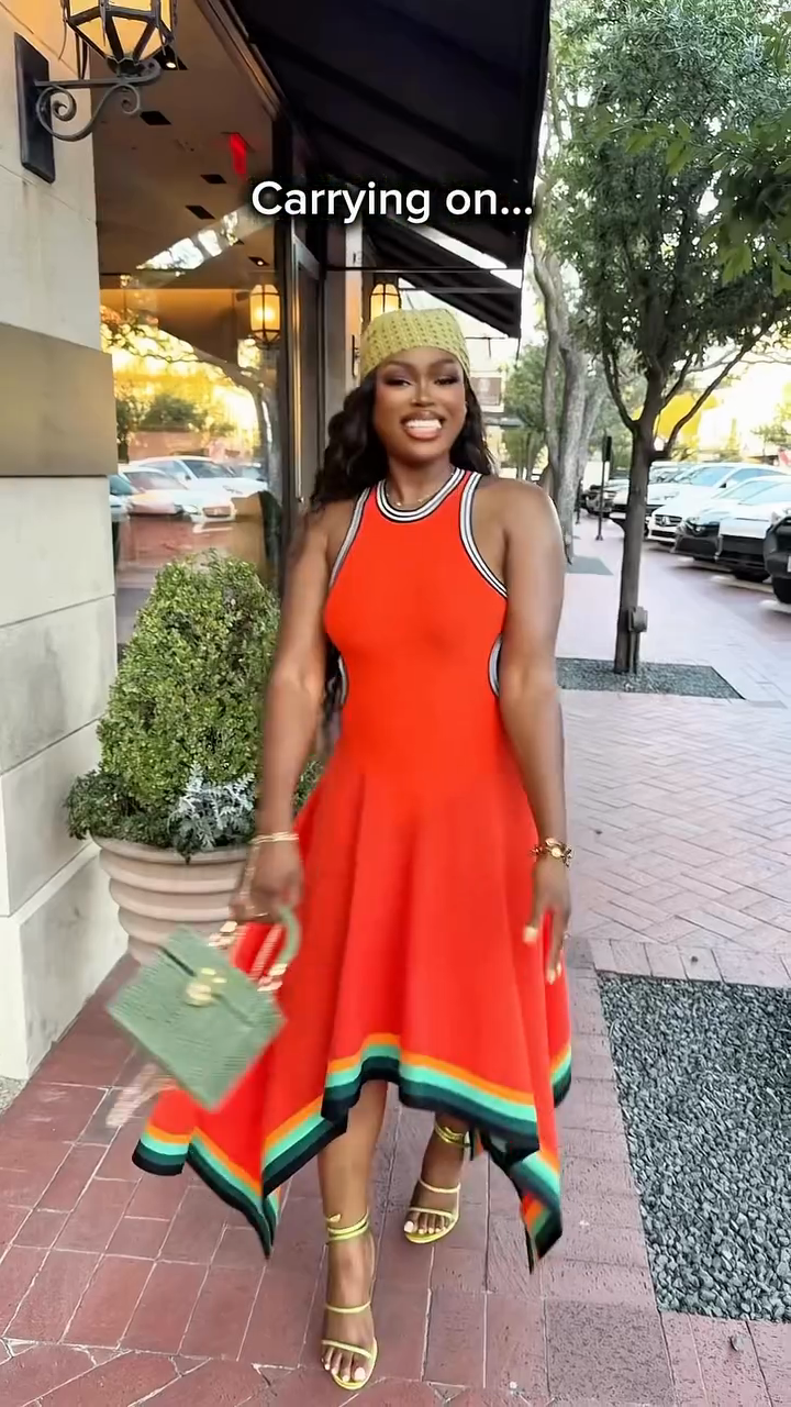 Orange Sleeveless Maxi Dress with Color  Block Trim