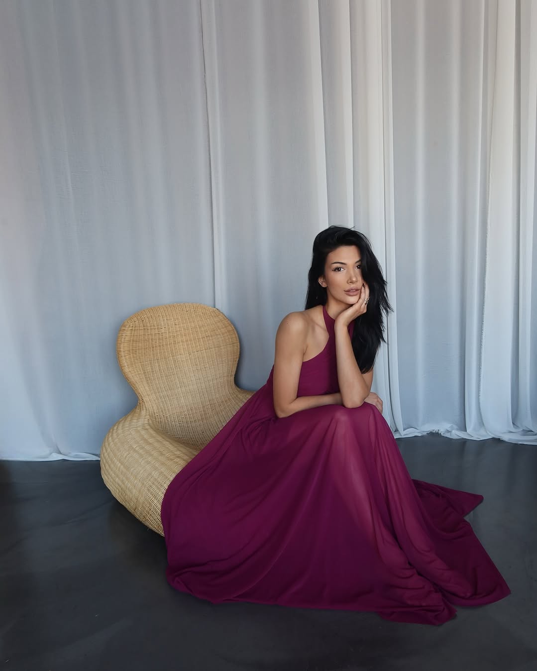 Plum Halter - Neck Chiffon Maxi Dress