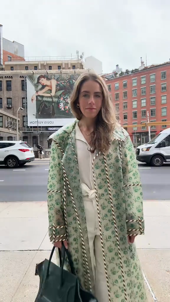 Green Floral - Print Long Coat