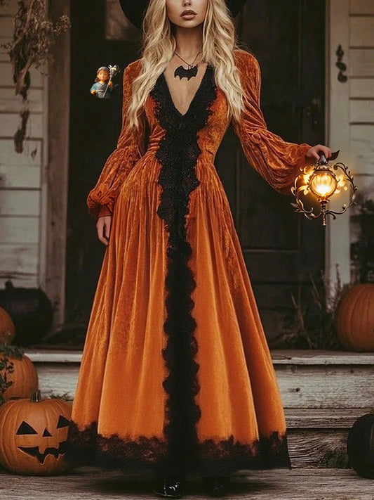 Women's Classic Halloween Art Comfy Velvet Maxi Dress