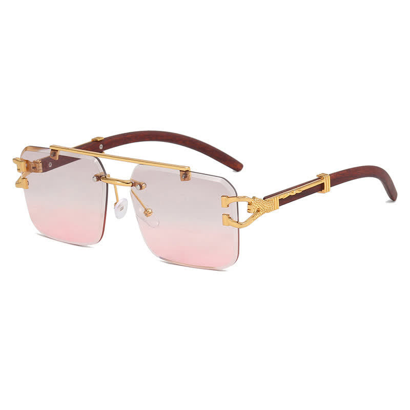 Spykay™ SG60910 Square Frame Leopard Temples Rimless Sunglasses