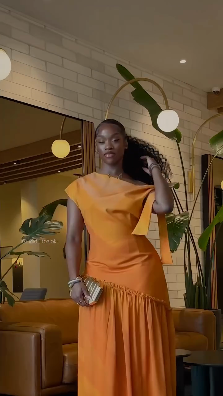 Orange One - shoulder Maxi Dress