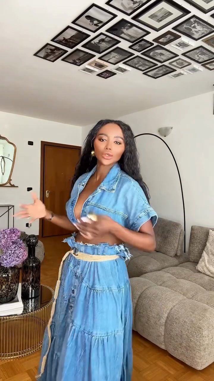 Denim Crop Top and Maxi Skirt Set