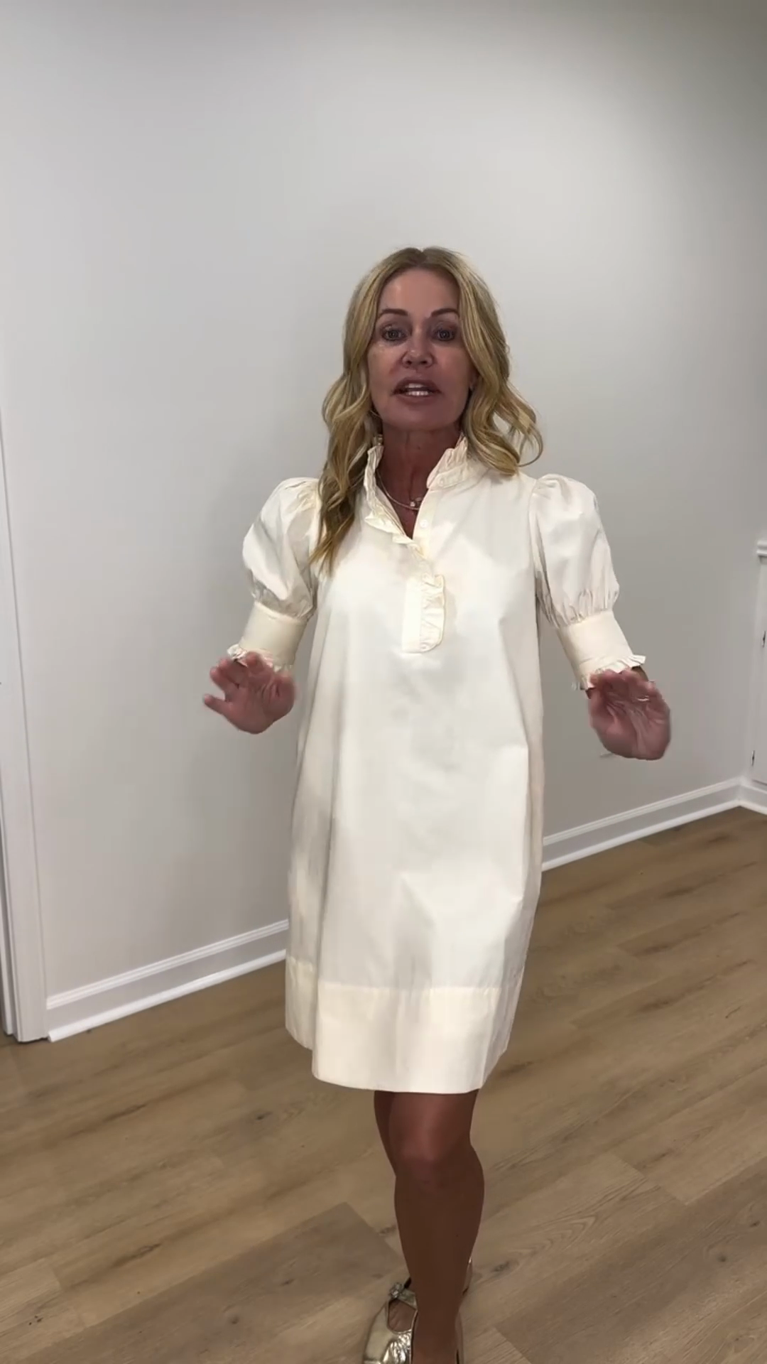 Off - White Puff - Sleeve Shift Dress