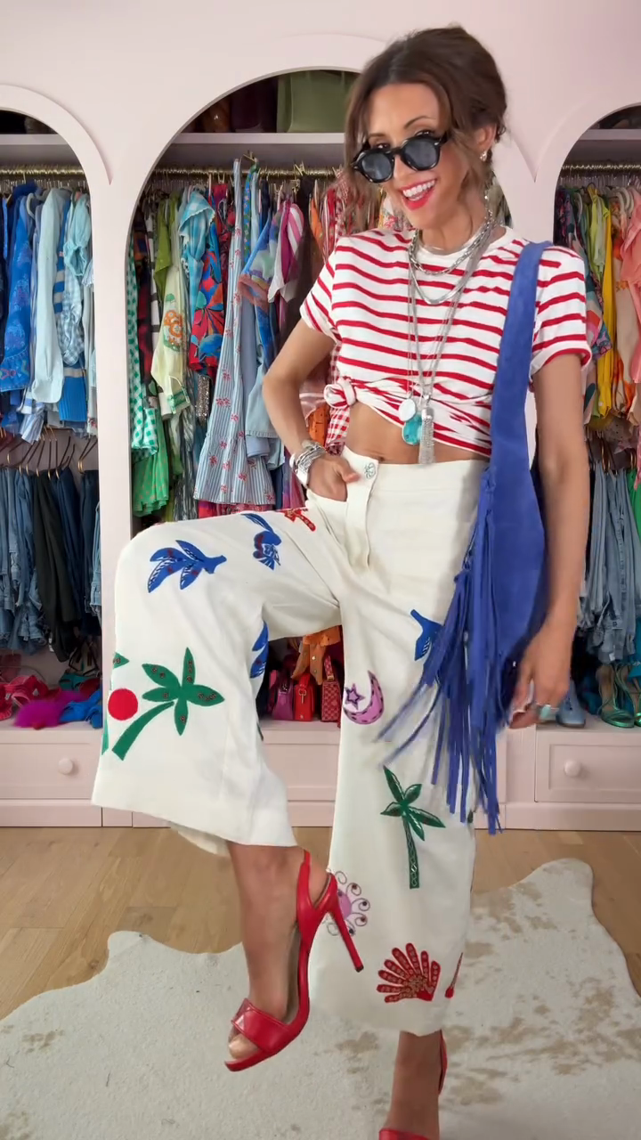 Tropical - Print Wide - Leg Cropped Jeans