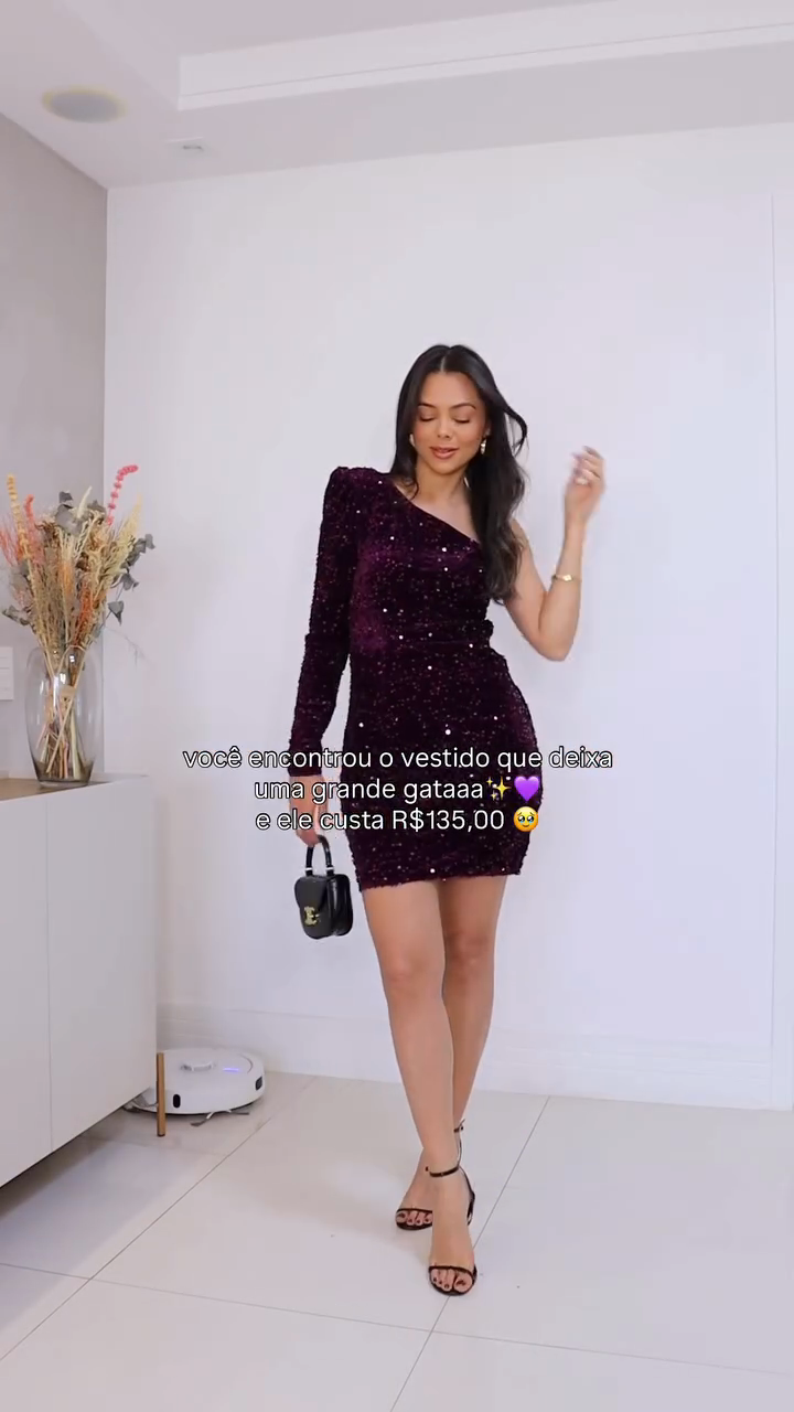 Purple Sequined One - Shoulder Mini Dress
