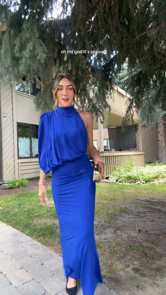 Royal Blue Asymmetrical Halter Maxi Dress