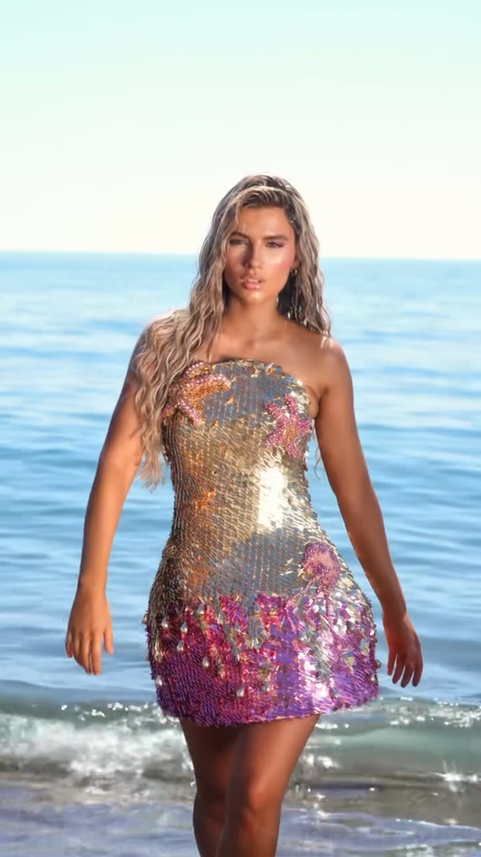 Sequin - Embellished Strapless Mini Dress