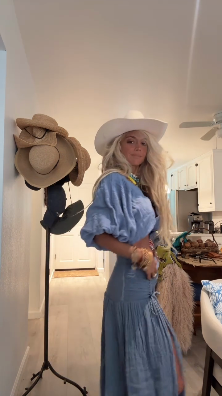 Light Blue Cropped Top and High - slit Skirt Set