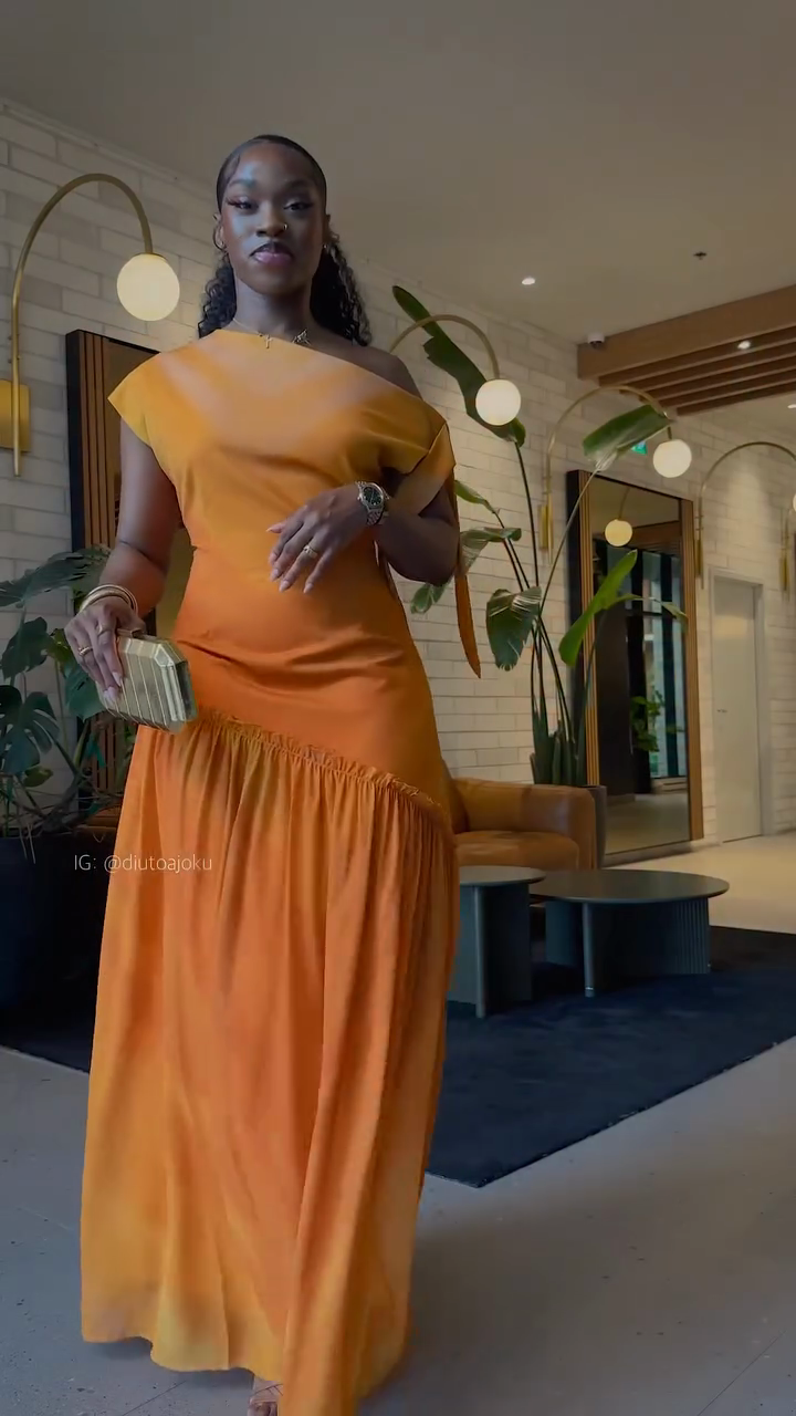Orange One - shoulder Maxi Dress