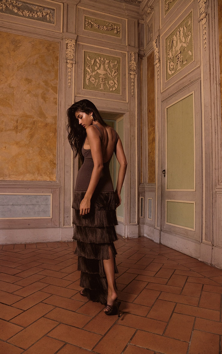 Tiered Fringe Maxi Dress