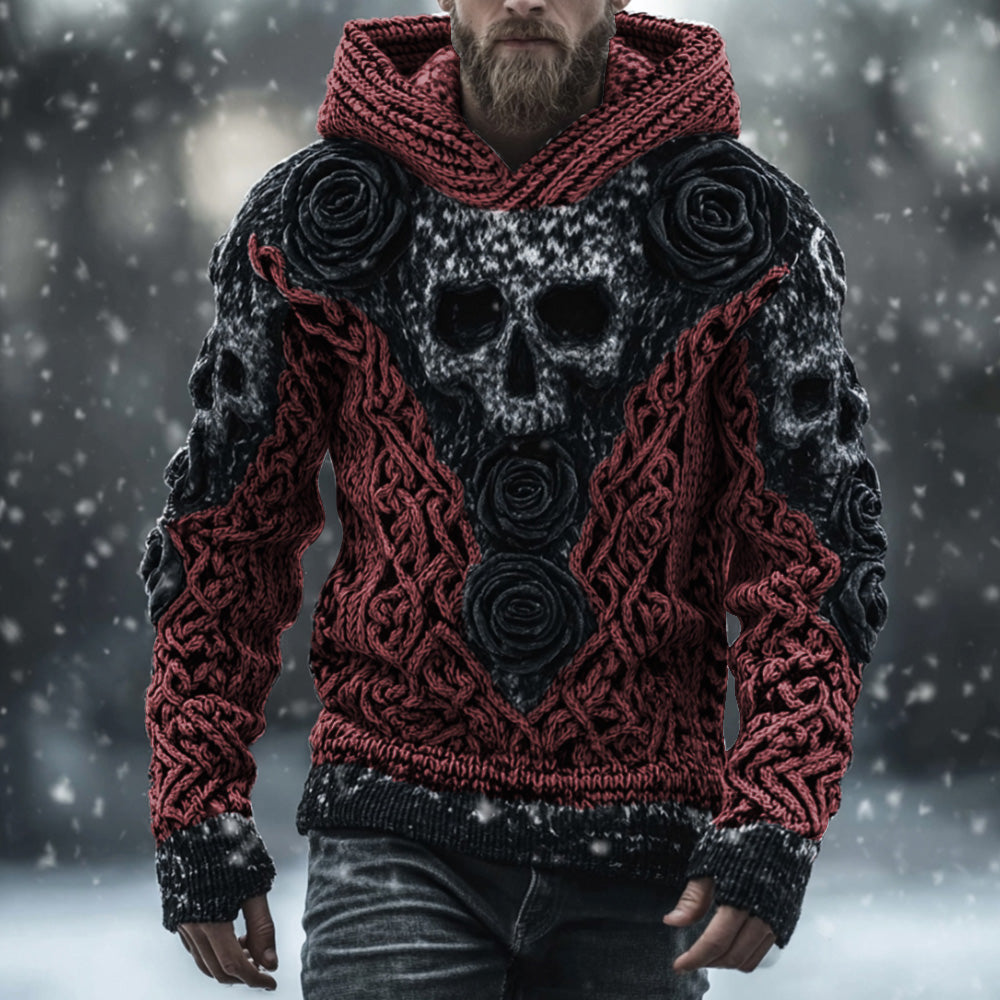 Men's Vintage Skull-print Hooded Sweater