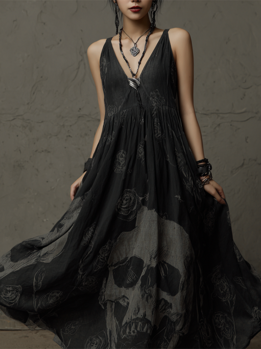 Halloween Skeleton Element V-neck Short Sleeve Dress