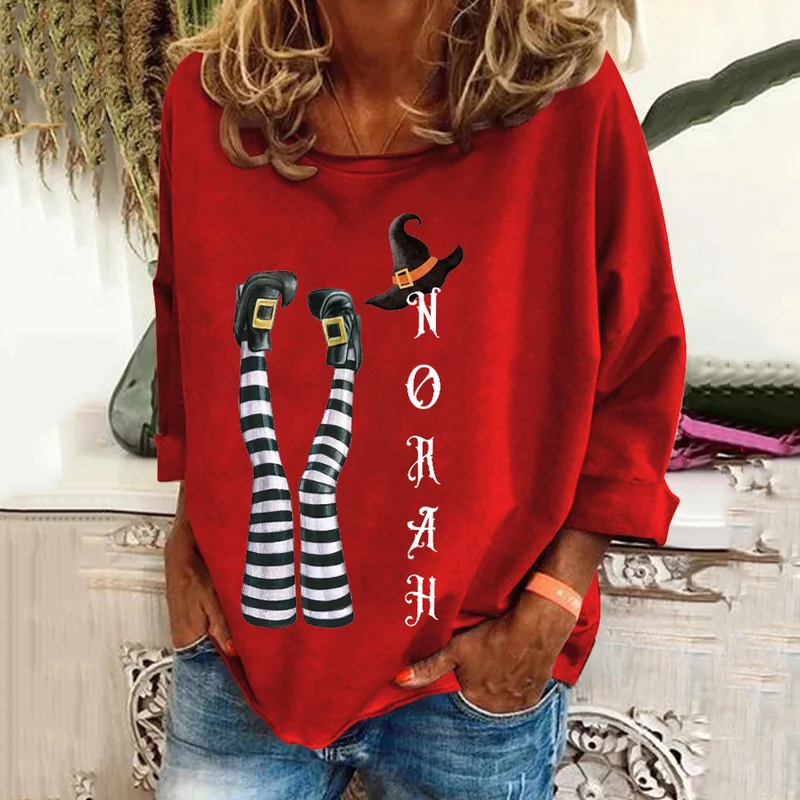 Women's Halloween Witch Pattern Print Long Sleeve T-Shirt