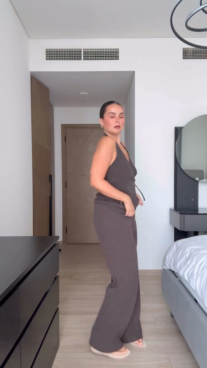 Brown Halter Top and Wide - Leg Pant Set