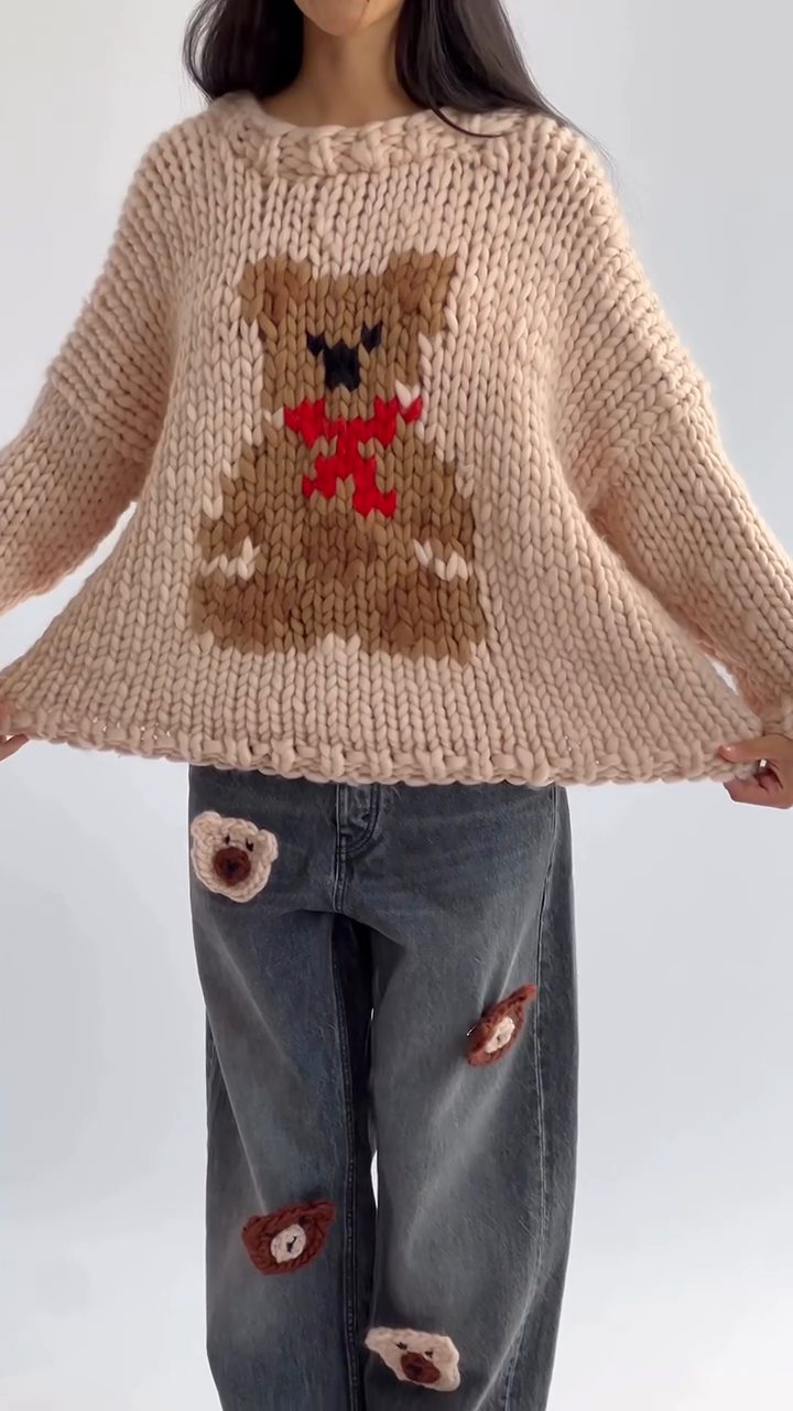 Teddy - Bear Graphic Chunky Knit Sweater