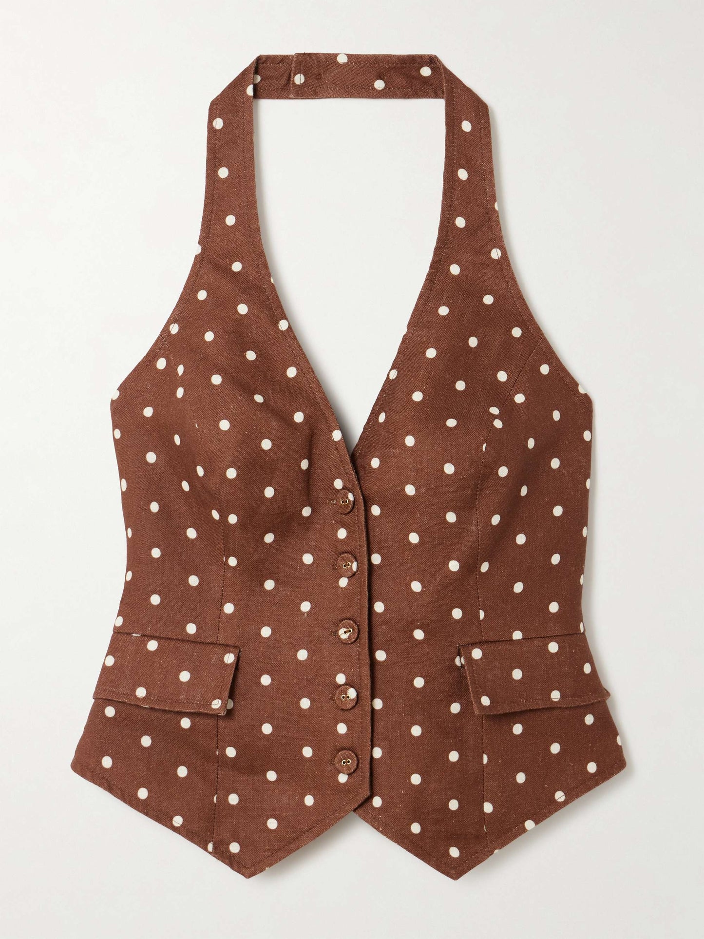 Brown Polka - Dot Halter Vest and Wide - Leg Pants Set