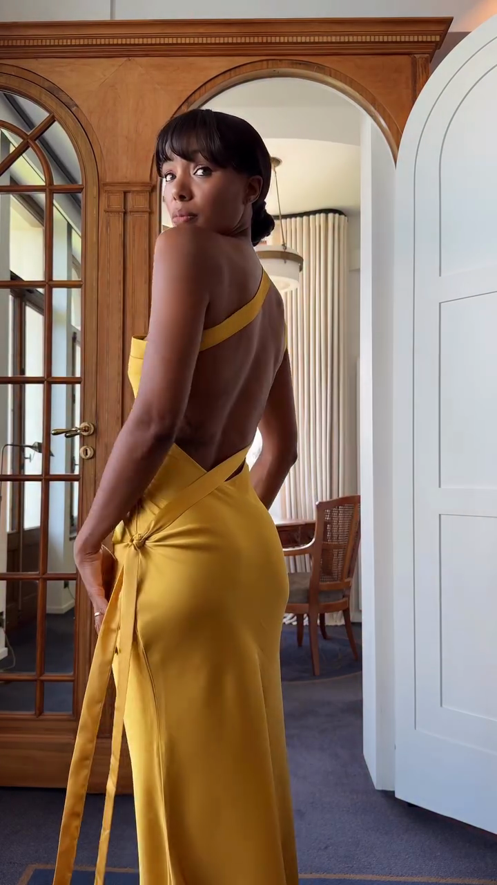 Yellow One - shoulder Satin Maxi Dress