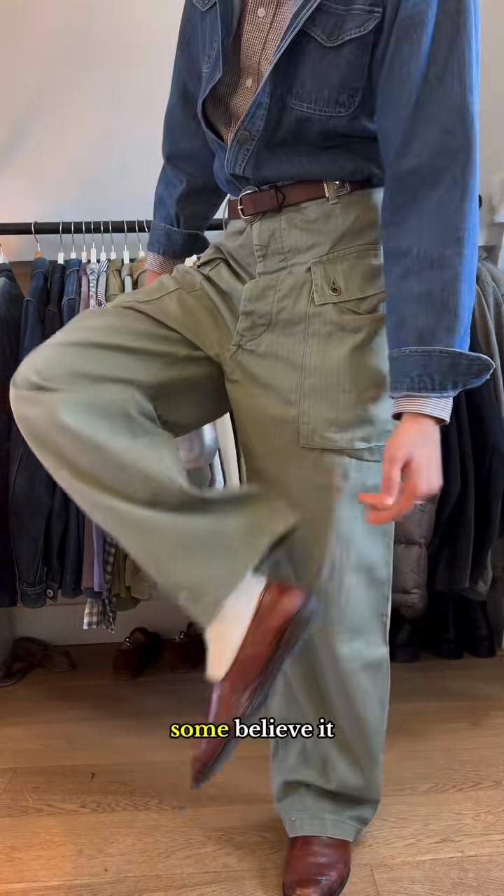 Olive Green Wide - Leg Cargo Pants with Large Back Pocket