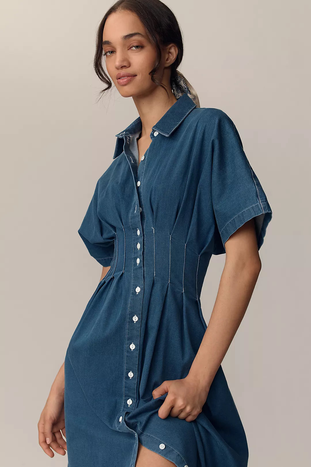 Blue Denim Midi Dress