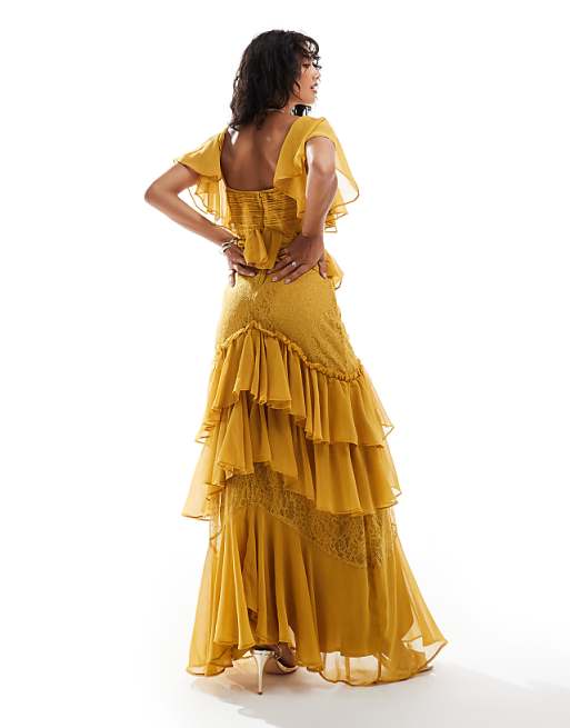 Mustard Yellow Ruffled Maxi Dress