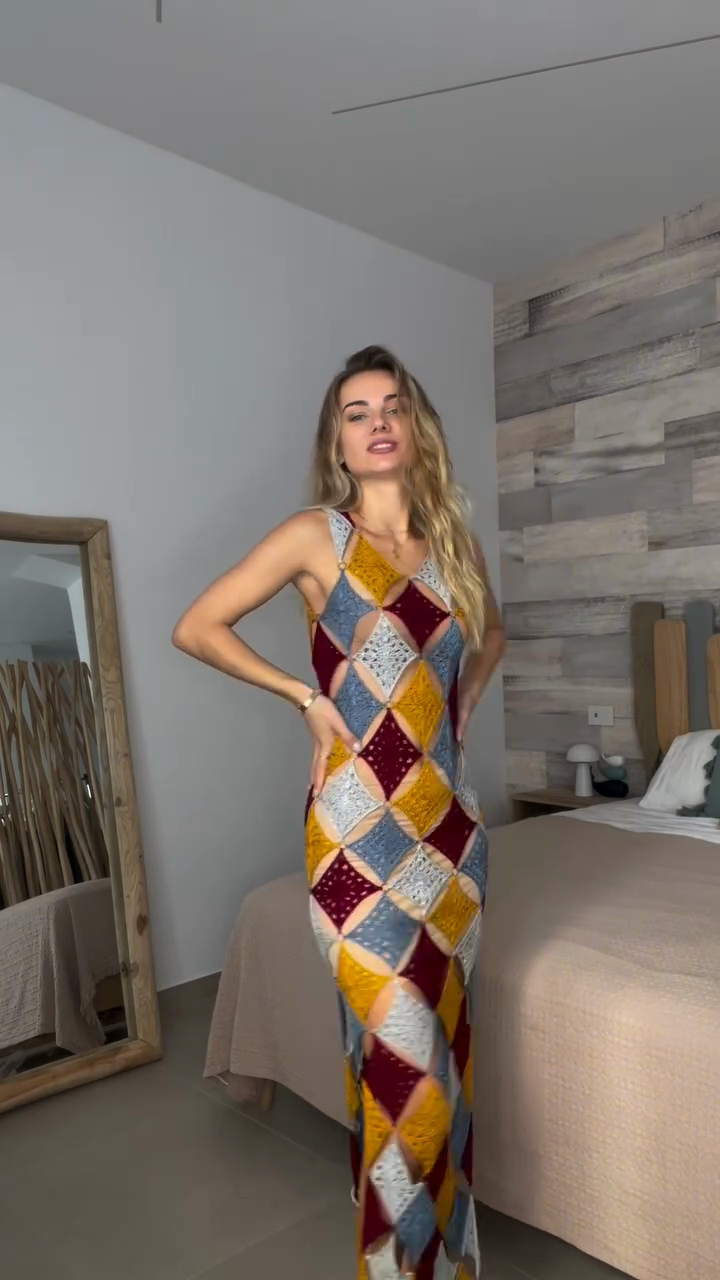 Multicolored Crochet Sleeveless Maxi Dress